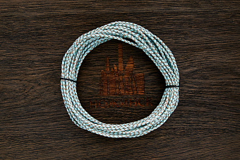Кожаный плетенный шнурок 3,0мм (голубой, торец бежевый), кратно 1м