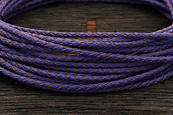Кожаный плетенный шнурок 3,0мм, отрез кратно 1м (фиолетовый)