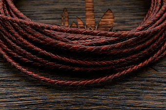 Кожаный плетенный шнурок 3,0мм (антик), кратно 1м