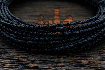 Кожаный плетенный шнурок 3,0мм (чёрный), кратно 1м